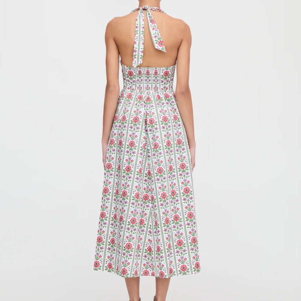 Hill House Fleur Floral Halter Midi Dress in White and Pink - Picture 2 of 5